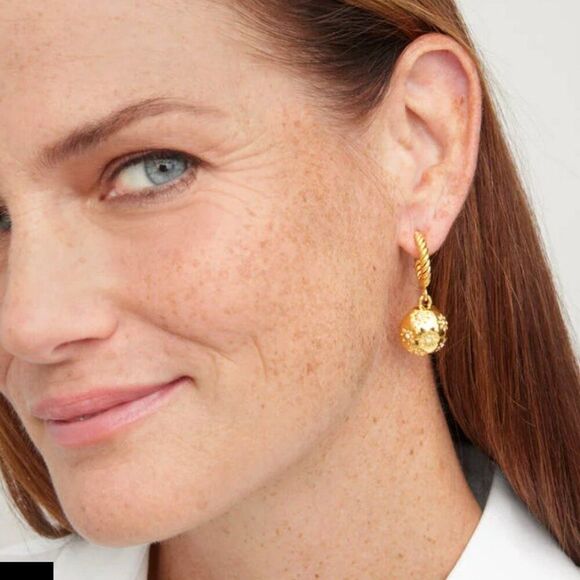 NWT Talbots Gold Celestial Cubic Zirconia Bauble Drop Earring Post Classy Flower - Picture 3 of 6